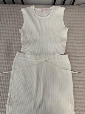 Pink Lily Cream Ribbed Knit Set- White Label